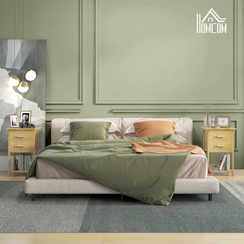 Rootz Nordic Bedside Tables Set - Nightstands Pair - 2 Drawer Nightstands - Spacious Bottom Shelf - Bamboo Frame - Lacquered Surface - 40cm x 34cm x 60cm