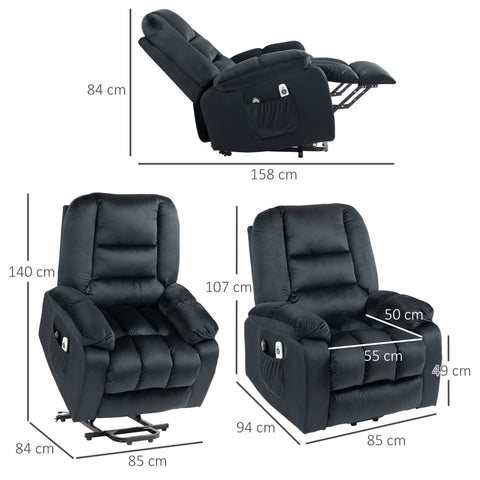 Rootz Electric Massage Recliner - Relax Chair - Uphill Armchair - 8 Vibration Points - 85 x 94 x 107 cm - Black Velvet