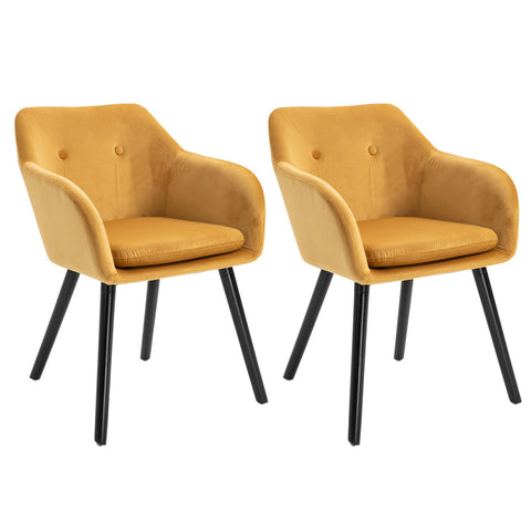 Rootz Dining Chairs Set - Kitchen Chair - Scandinavian Style - Ergonomic Comfort - Mustard Velvet - 54cm x 56cm x 74cm