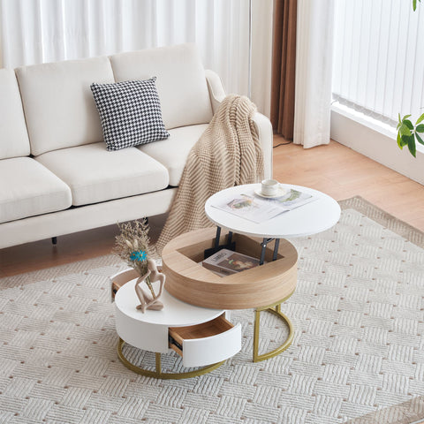 Rootz Gold-Plated Nesting Table Set - Height-Adjustable Coffee Table - Versatile Side Table - Stylish Storage - 70x70x42/56.5cm + 60x60x24cm