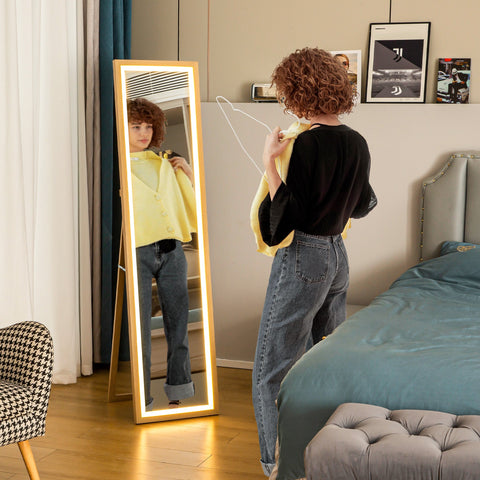Rootz LED Full Body Mirror - Floor Length Mirror - Dressing Mirror - Dimmable Touch Control - 160 x 40 cm Brown Frame
