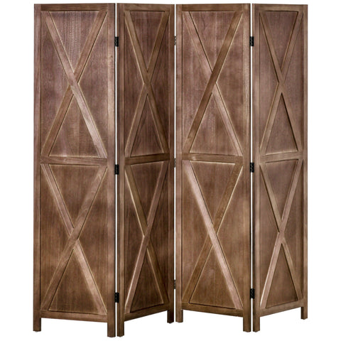 Rootz Interior Screen 4 Panels - Room Divider - Privacy Screen - Country-Chic Style - 182 x 170 cm - Walnut Finish