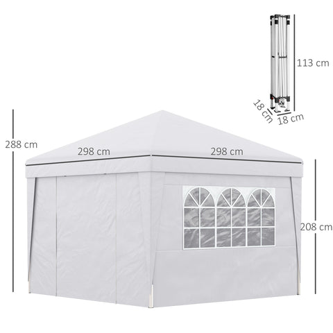 Rootz Garden Pavilion Tent - Outdoor Canopy - Party Gazebo - UV Protection 30+ - 298cm x 298cm x 288cm - Windows & Transport Bag Included
