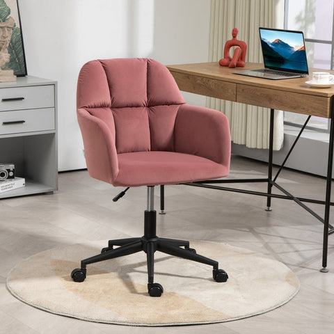 Rootz Pink Velvet Swivel Office Chair - Modern Desk Chair - Height Adjustable - Skin-Friendly Padding - 58cm x 58.5cm x 78-86cm