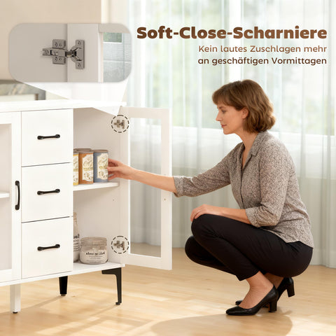 Rootz Modern Sideboard - Buffet Cabinet - Storage Cupboard - Soft Close, Adjustable Shelves, Easy-Clean, White, 90 x 38 x 86 cm