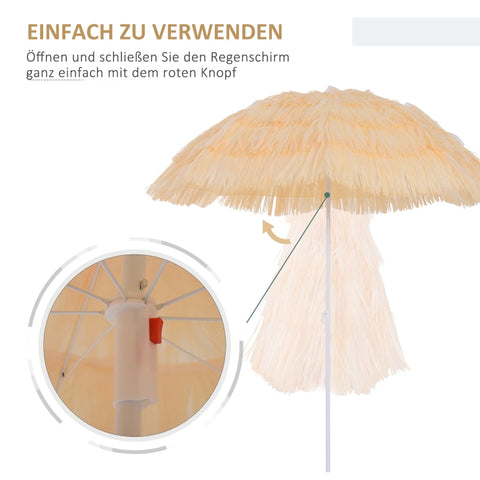 Rootz Hawaiian Umbrella - Sunshade - Parasol - Optimal Sun Protection - Height Adjustable - High Stability - Ø160 × H190 cm - Polyester & Metal Frame
