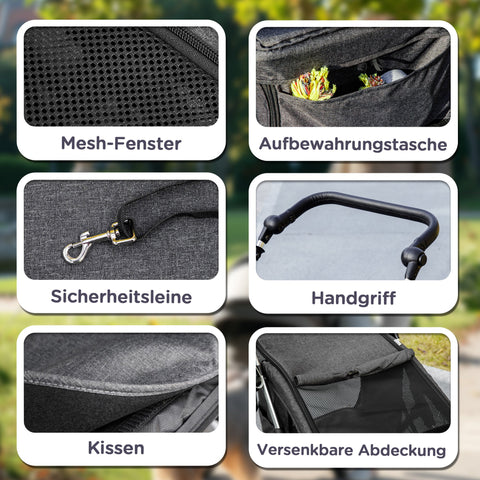 Rootz Dog Car Buggy - Pet Transport Stroller - Foldable Pet Carrier - Lightweight Design - 80cm x 48.5cm x 106cm