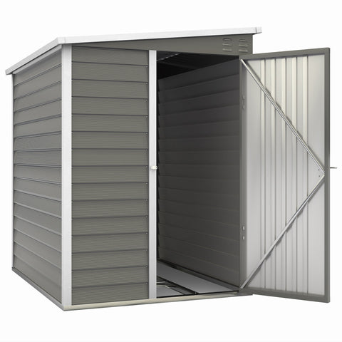 Rootz Metal Garden Shed - Storage Shed - Equipment House - Lockable Door - 142 x 184 x 165/181 cm - Grey