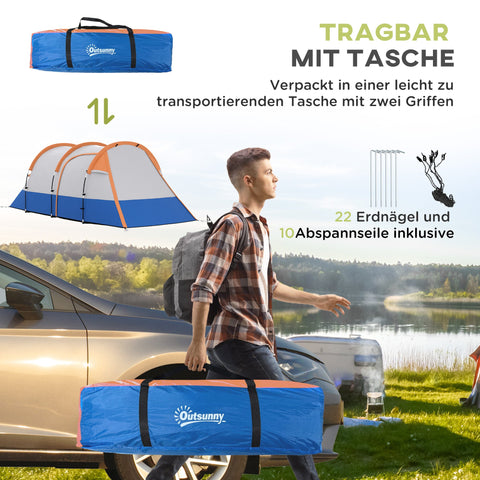 Rootz Camping Tent - Outdoor Shelter - Waterproof Tent - Lantern Hooks - Fits 3 People - 420cm x 200cm x 150cm - Orange