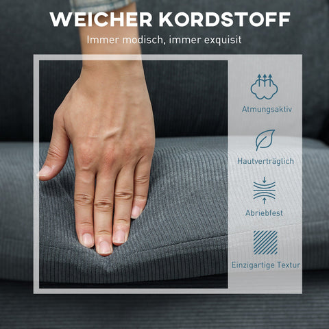 Rootz Corner Sofa with Footstool - L-Shaped Couch - 3-Seater Sofa - Dense Foam Padding - 196cm x 140cm x 88cm