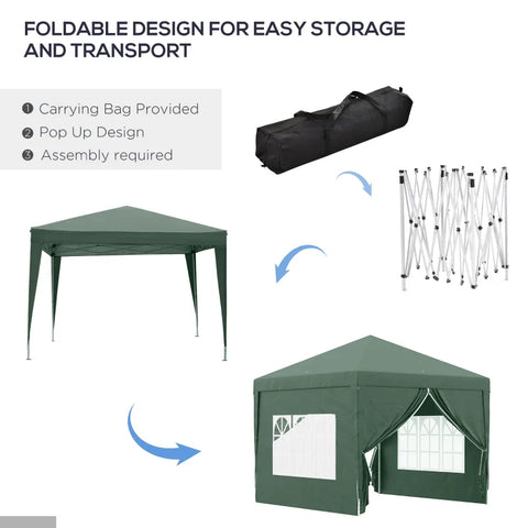 Rootz Camping Gazebo - Wedding Party - Canopy Tent Marquee - Pop Up Gazebo - Carry Bag - Windows - Steel Frame - Green - 2.95 x 2.95 m x 2.58m