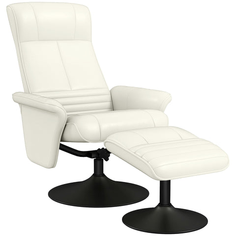 Rootz Recliner & Stool Set - TV Armchair - Swivel Chair - Ergonomic Comfort - White - 69L x 71W x 104H cm