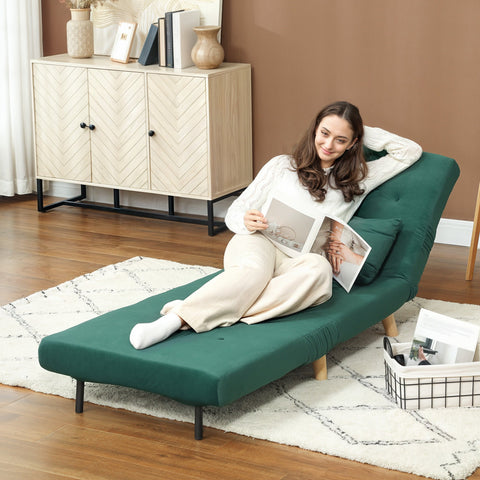 Rootz Folding Armchair with Bed Function - Recliner Chair - Green Velvet Chair - Supports 120kg - 72cm x 78cm x 79cm