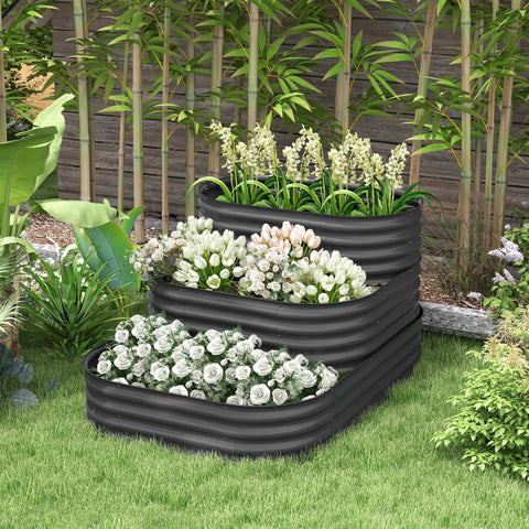 Rootz Square 3 Tier Raised Garden Bed - Planter - Plant Box - Modular Design - 158cm x 109cm x 82cm