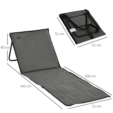Rootz Beach Lounger - Folding Adjustable - Backrest Side Pocket - Soft Padding - Steel Frame - Polyester - Gray - 142L x 51W x 40H cm