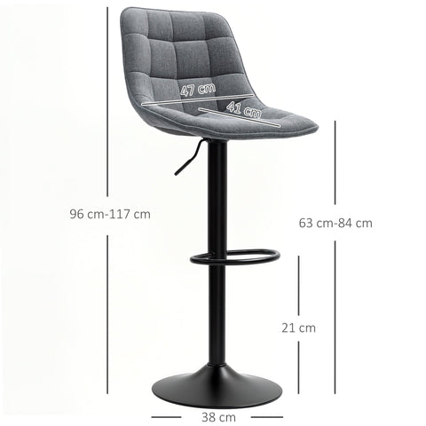 Rootz Modern 2 Set Rotating Bar Stools - Adjustable Counter Chairs - Padded Bar Seating - Comfortable & Stylish - 47 x 53 x 96-117 cm - Grey and Black