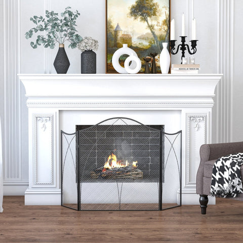 Rootz Fireplace Protection Grille - Hearth Guard - Fire Screen - Metal Construction - Foldable Panels - Powder Coating - 126cm x 76cm x 2cm