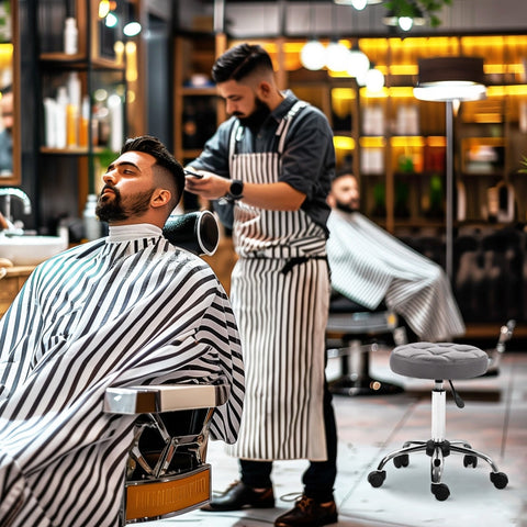 Rootz Swivel Salon Stool - Rolling Seat - Adjustable Height - Faux Leather - Comfortable Padding - 35.5cm x 63cm - Gray