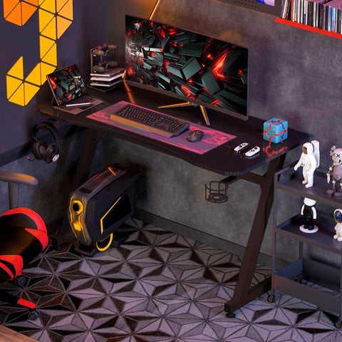 Rootz Gaming Desk - Computer Table - Workstation - Cable Management - Headphone Holder - Adjustable Height - 120cm x 65cm x 74.5cm