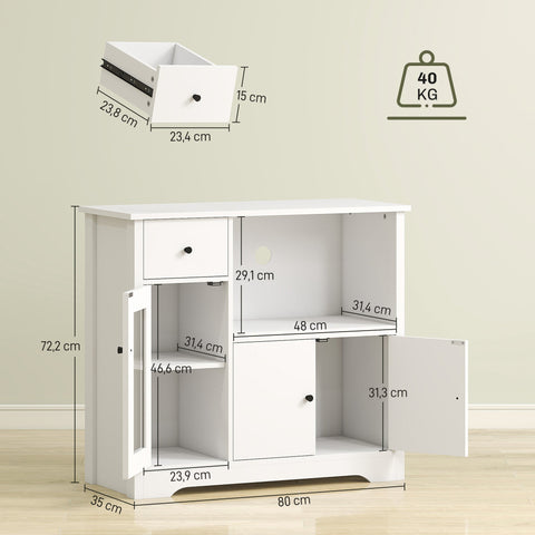 Rootz Kitchen Cabinet - Storage Sideboard - White Chipboard - Cable Hole - 80 x 35 x 72.2 cm - Adjustable Shelves - Clutter Reduction
