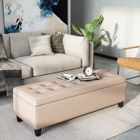 Rootz Upholstered Storage Bench - Bedroom Bench - Ottoman - Elegant Design - 125cm x 49cm x 41.5cm