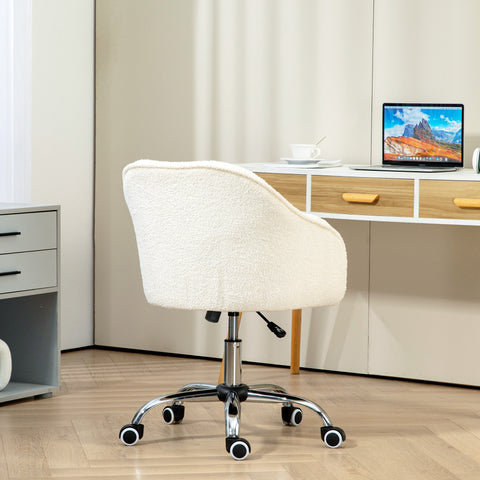 Rootz Ergonomic Home Office Chair - Desk Chair - Swivel Chair - Super Soft Teddy Fabric -White - 56cm x 61cm x 86cm