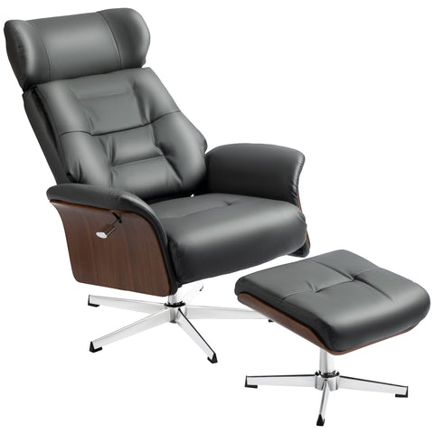 Rootz Relaxation Chair with Stool - Reclining Swivel Chair - Leather Look Armchair - 360° Rotation - 80W x 84D x 108H cm