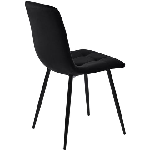 Rootz Set of 4 Black Dining Chairs - Velvet Look - Padded Comfort - Ergonomic Design - 44L x 46W x 86H cm - Metal Frame - Easy Assembly