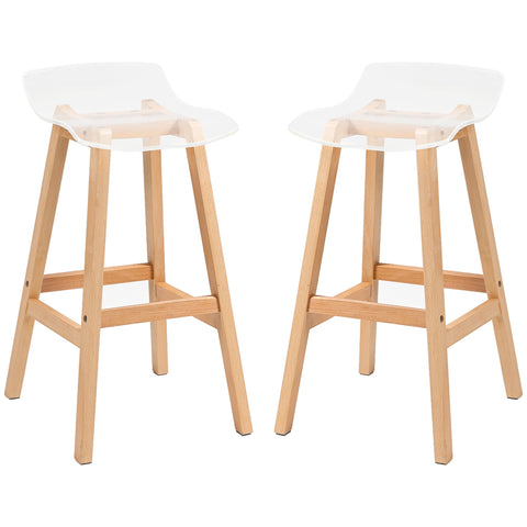 Rootz Set of 2 Contemporary Bar Stools - High Stools - Kitchen Chairs - Acrylic Seat & Footrests - 39W x 44D x 78H cm