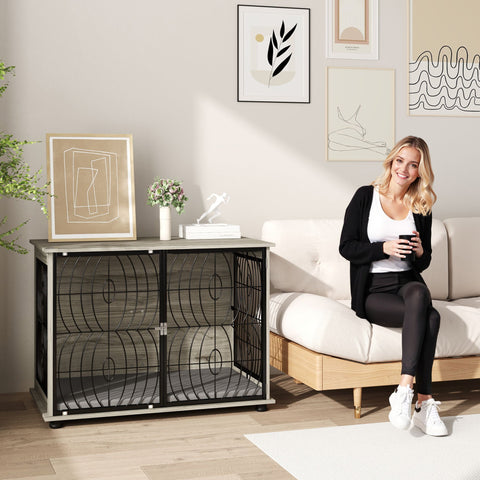 Rootz Dog Box - Dog Crate - Lockable Stay Box - Washable Pillow - 100cm x 60cm x 73.5cm - Secure & Stylish Solution for Large Dogs