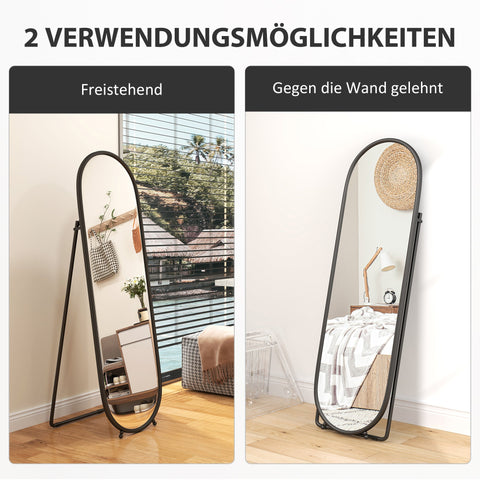 Rootz Oval Full Body Mirror - Free-Standing - Metal Frame - Enhances Room Brightness - 40x160cm Black