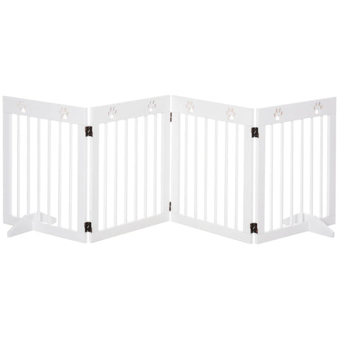 Rootz Pet Gate Barrier - Wooden Dog Guard - Folding Safety Gate - Sturdy Pinewood - Cute Paw Pattern - 204cm x 30cm x 61cm