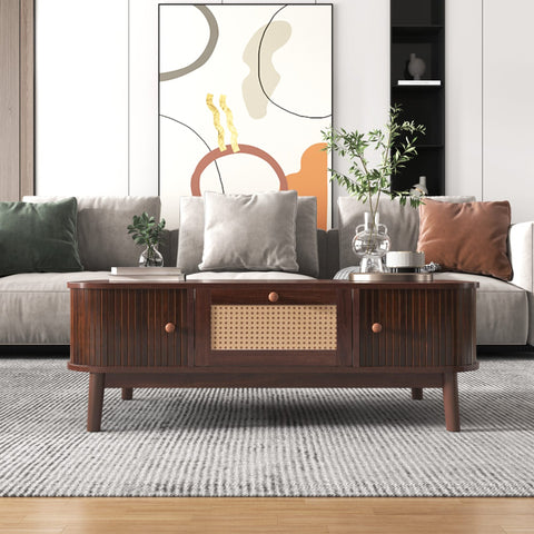 Rootz Rattan Coffee Table - Rustic Table - Country Style - Ample Storage - 110L x 55W x 38.5H cm