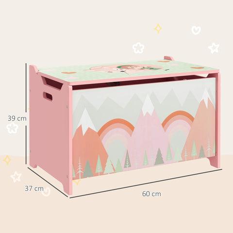 Rootz Storage Box with Lid – Toy Organizer – Kids Chest – Extra Storage – Safety Hinge, Cute Animal Design, 60 x 37 x 39cm, Pink and White