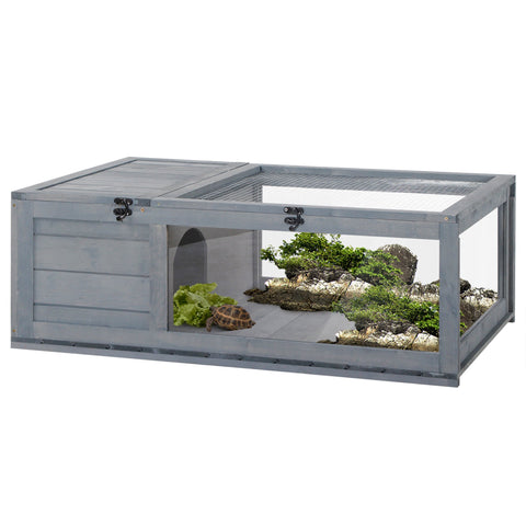 Rootz Turtle Habitat Enclosure - Cage - Small Animal House - Privacy & Security - 91cm x 60.5cm x 32cm - Solid Wood Grey