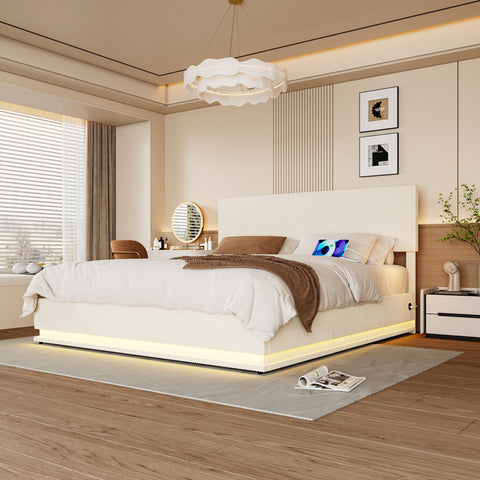 Rootz Double Bed Frame with Storage - Velvet Bed - Adjustable Headboard - USB Charging - 211cm x 153cm x 113cm