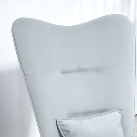 Rootz Rocking Chair - Nursing Chair - Velvet Chair - Lumbar Support - Velvet Look Cover - 67L x 85W x 112H cm -  Grey