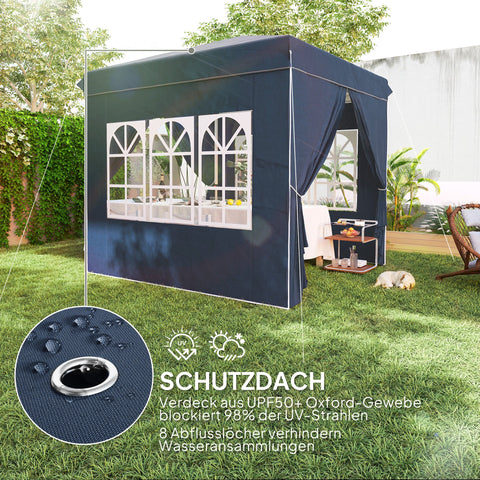 Rootz 2.5m Pop Up Gazebo - Garden Tent - Outdoor Canopy - UPF50+ Protection - 248L x 248W x 270H cm - Includes Side Walls & Carry Bag