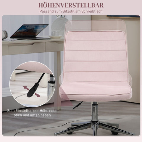 Rootz Office Chair - Computer Chair - Desk Chair - Height Adjustable - Soft Padding - Easy Mobility - 51cm x 64cm x 78-88cm - Pink Velvet Look