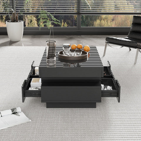 Rootz Coffee Table - Elegant Center Table - High-Gloss Finish - LED Lighting & Storage - 80L x 50W x 36H cm - Luxurious Living Room Highlight