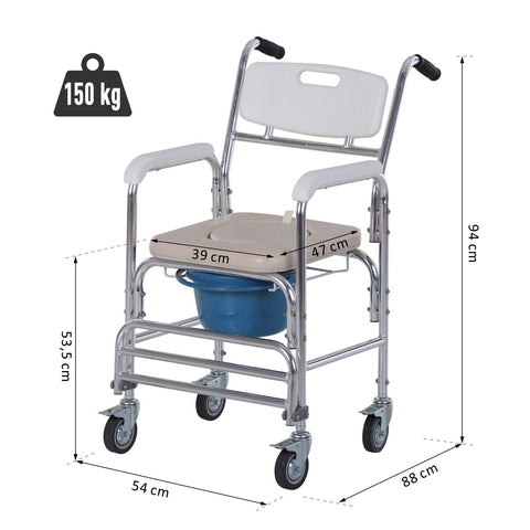 Rootz Commode Wheelchair - Commode Chair - Mobility Aid - Shower Chair - Aluminum Frame - 88 x 54 x 94 cm