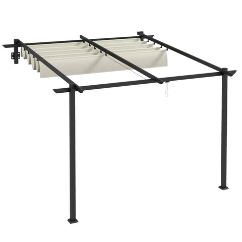 Rootz Garden Gazebo - Retractable Roof - Wall Mounted - Metal Frame - Steel - Polyester - Cream White - 297L x 297W x 200/230H cm