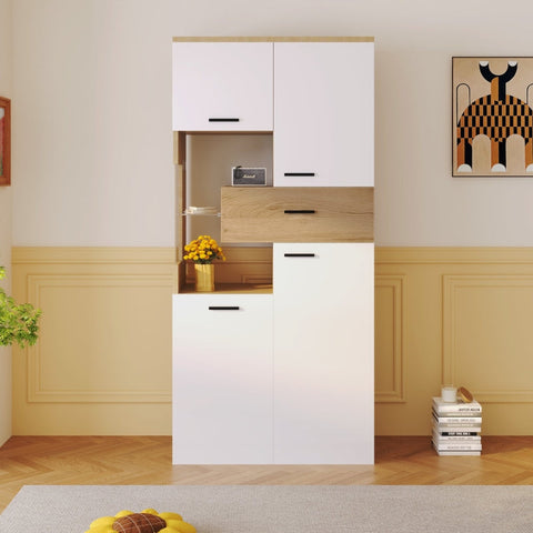 Rootz Modern Display Cabinet - Glass Doors - LED Lit Display - Elegant Design - 77.7L x 38W x 150H cm