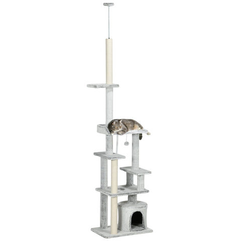 Rootz Ceiling-High Cat Scratching Post - Cat Activity Center - Cat Retreat - Height Adjustable - Multiple Platforms - Sturdy Construction - 60W x 40D x 225-255H cm