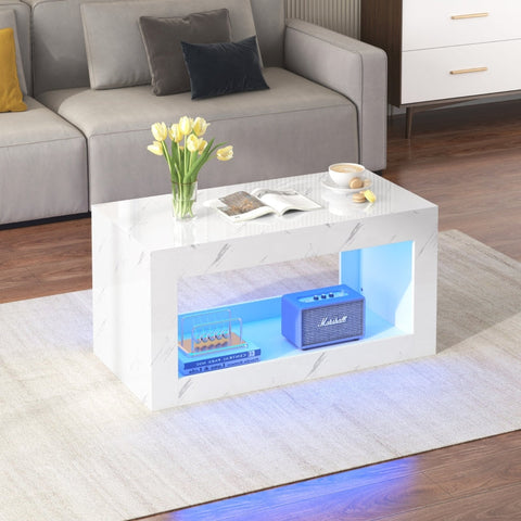 Rootz High-Gloss Coffee Table - Marble-Effect Table - App-Controlled LED - Luxurious & Durable - 100L x 50W x 50H cm
