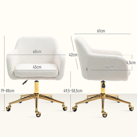 Rootz Height-Adjustable HomeOffice Chair - Desk Chair - Swivel Chair - Luxurious Comfort - 60x61x79-88cm - White Velvety Cover