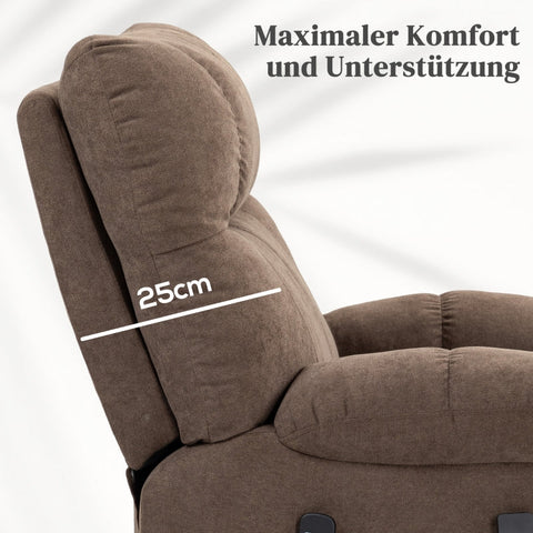 Rootz Electric Riser TV Recliner Chair - Massage Points - Footrest - Remote Control - Brown - Polyester Fabric - 91cm x 95cm x 109cm