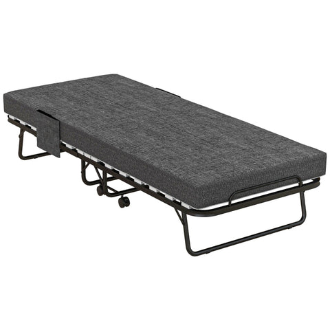 Rootz Folding Guest Bed - Camping Cot - Portable Sleeping Accommodation - Linen-Look Mattress - Steel Frame - 190cm x 80cm x 42cm
