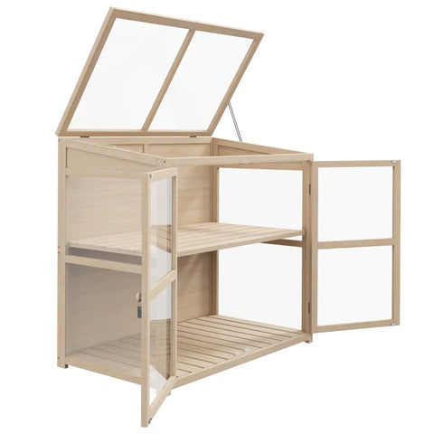 Rootz Cold Frames - Plant Bed - Weatherproof - Raised Frame - 2 Levels - Spruce Wood - Wooden Greenhouse - Acrylic-fir Wood - Natural Wood - 103 x 61 x 103 cm