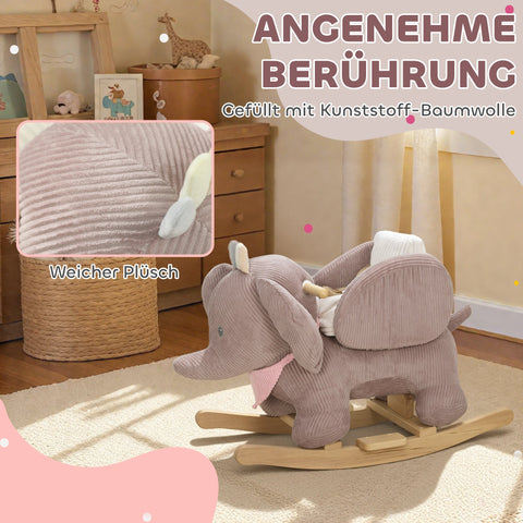 Rootz Rocking Animal Elephant Swing - Interactive Sound Toy - Plush Rocker - Toddler Ride-On - Secure & Safe - 65 x 35 x 50 cm - Brown